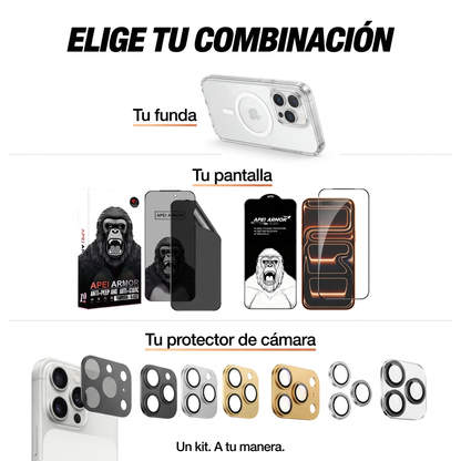 Opciones para personalizar la funda, el protector de pantalla y el protector de cámara del kit